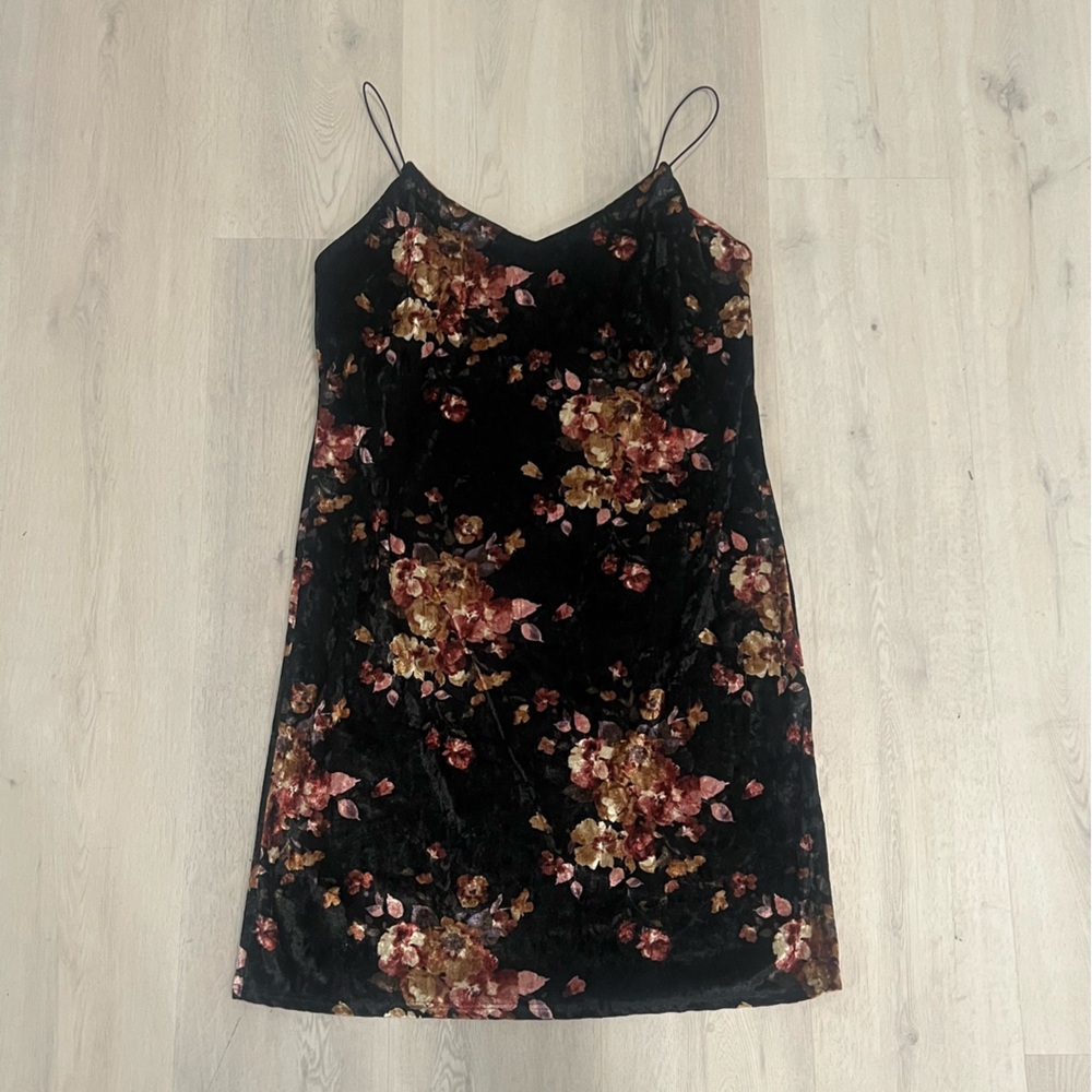 VTG USA Y2K Crushed Velvet Floral Spaghetti Straps Slip Dress Whimsigoth M/L